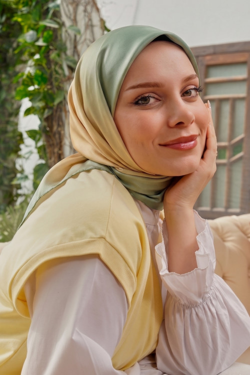 Degrade Soft Pamuk Eşarp Haki-Krem
