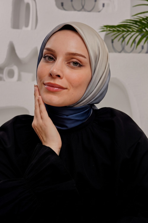 Degrade Soft Pamuk Eşarp Mavi-Gri