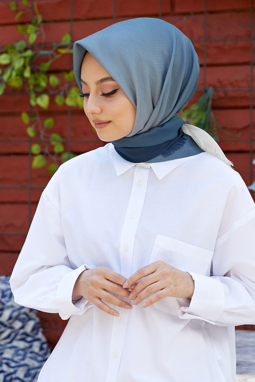 Degrade Soft Pamuk Eşarp Mavi-Gri