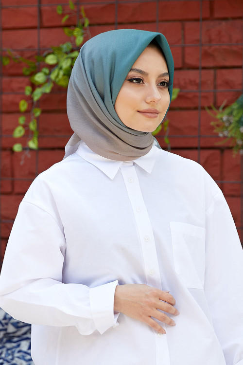 Degrade Soft Pamuk Eşarp Zümrüt-Sütlü Kahve